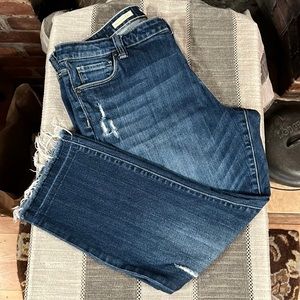 Reese Raw Hem Straight Leg Jeans, color Blue, Size 18 inseam 25” long.